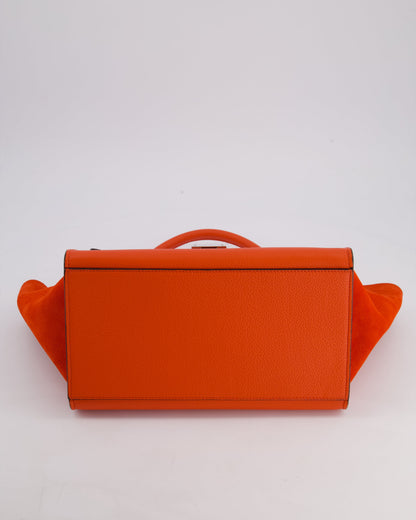 Celine Orange Calfskin & Suede Medium Trapeze Bag with Silver Hardware
