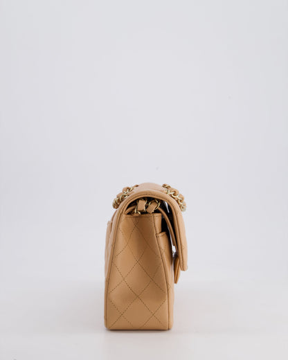 Chanel Beige Small Classic Double Flap Bag in Lambskin Leather with Champagne Gold Hardware