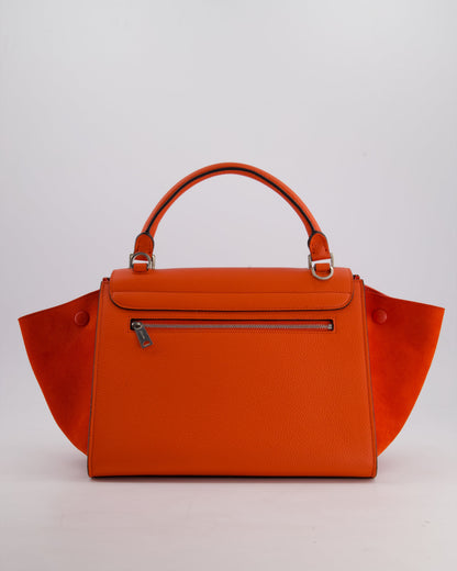 Celine Orange Calfskin & Suede Medium Trapeze Bag with Silver Hardware