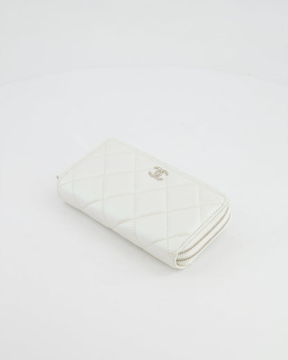 *HOT* Chanel Coco Neige White Pearlescent Lambskin Belt Bag with Silver Hardware