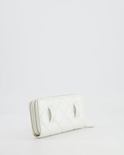 *HOT* Chanel Coco Neige White Pearlescent Lambskin Belt Bag with Silver Hardware