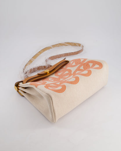 Hermès Herbag Zip Retourne 31 Chaine D'Ancre Bag in Orange Mécano & Ecru Quadrille Toille Canvas, Natural Hunter Leather with Gold Hardware