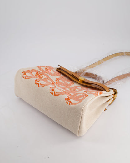 Hermès Herbag Zip Retourne 31 Chaine D'Ancre Bag in Orange Mécano & Ecru Quadrille Toille Canvas, Natural Hunter Leather with Gold Hardware