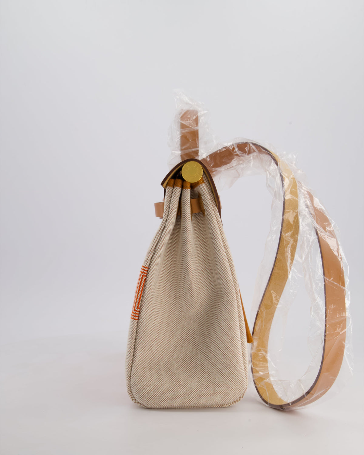 Hermès Herbag Zip Retourne 31 Chaine D'Ancre Bag in Orange Mécano & Ecru Quadrille Toille Canvas, Natural Hunter Leather with Gold Hardware