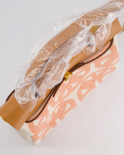 Hermès Herbag Zip Retourne 31 Chaine D'Ancre Bag in Orange Mécano & Ecru Quadrille Toille Canvas, Natural Hunter Leather with Gold Hardware