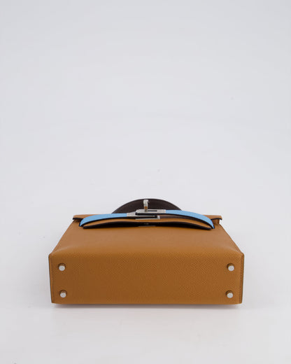 *RARE* Hermès Mini Kelly II Tricolour 20cm Bag In Gold, Ebene and Bleu Celeste Epsom Leather with Palladium Hardware