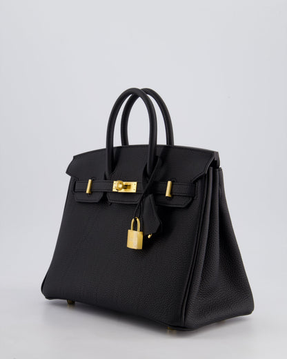 *SUPER RARE* Hermès Birkin 25 Retourne Bag in Noir Togo Leather with Brushed Gold Hardware