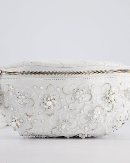 Chanel White Lambskin Leather Bum Bag with Silver Crystal Bead Embellishments and Silver Hardware RRP £4,660