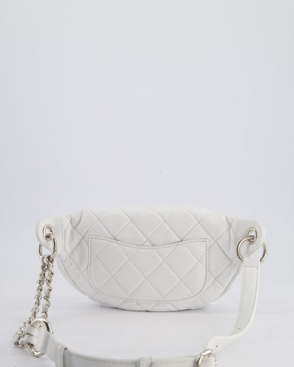 Chanel White Lambskin Leather Bum Bag with Silver Crystal Bead Embellishments and Silver Hardware RRP £4,660