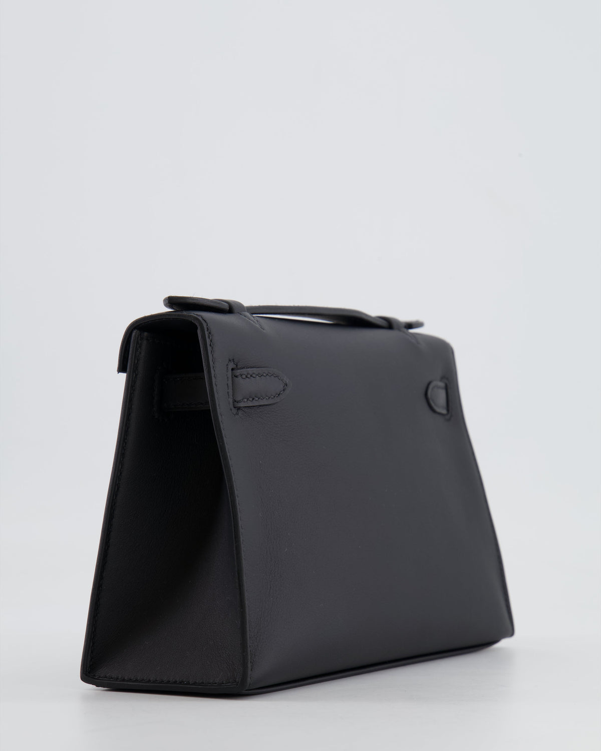 *RARE* Hermès Mini Kelly Pochette Bag in Black Swift Leather with Palladium Hardware