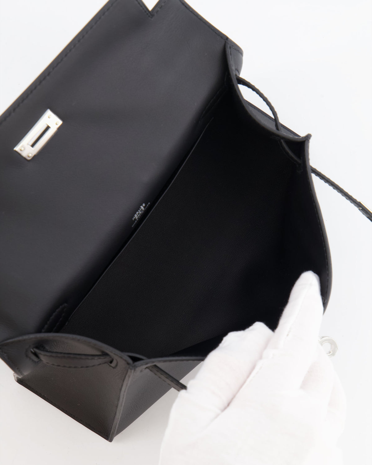 *RARE* Hermès Mini Kelly Pochette Bag in Black Swift Leather with Palladium Hardware