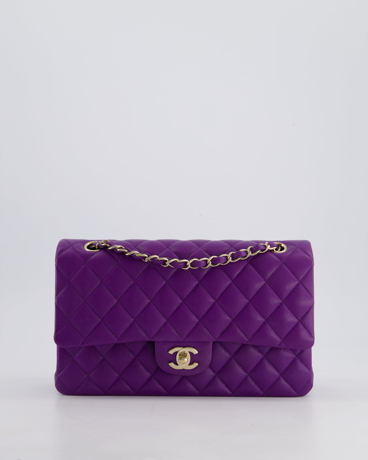 *HOT COLOUR* Chanel Purple Medium Classic Double Flap Bag in Caviar Leather with Champagne Gold Hardware