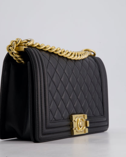 *FIRE PRICE* Chanel Black Medium Boy Bag in Lambskin Leather with Brushed Gold Hardware
