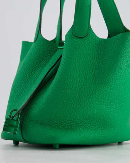 Hermès Picotin Lock 18cm in Bamboo Clemence Leather with Metallic Green Hardware
