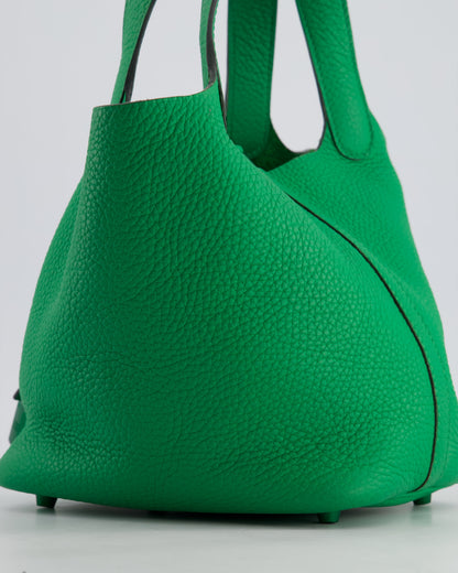 Hermès Picotin Lock 18cm in Bamboo Clemence Leather with Metallic Green Hardware