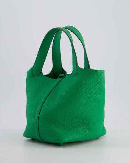 Hermès Picotin Lock 18cm in Bamboo Clemence Leather with Metallic Green Hardware