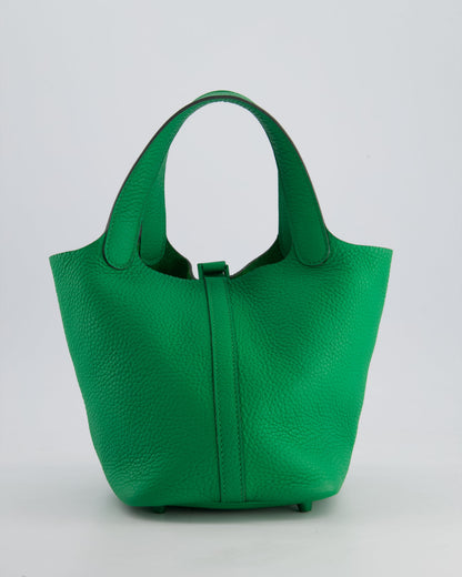 Hermès Picotin Lock 18cm in Bamboo Clemence Leather with Metallic Green Hardware