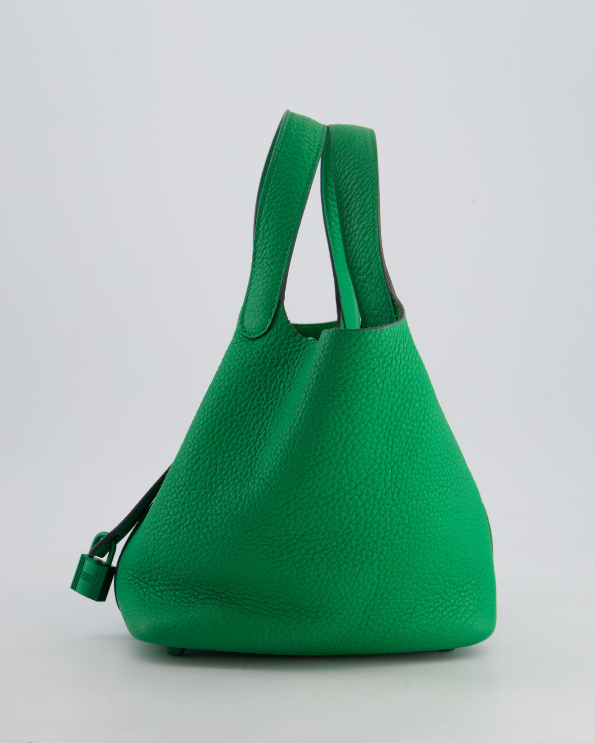 Hermès Picotin Lock 18cm in Bamboo Clemence Leather with Metallic Green Hardware