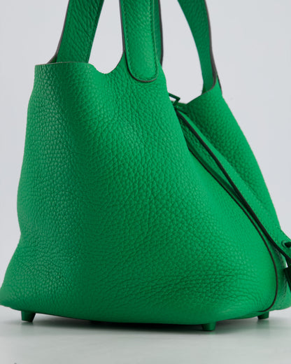 Hermès Picotin Lock 18cm in Bamboo Clemence Leather with Metallic Green Hardware