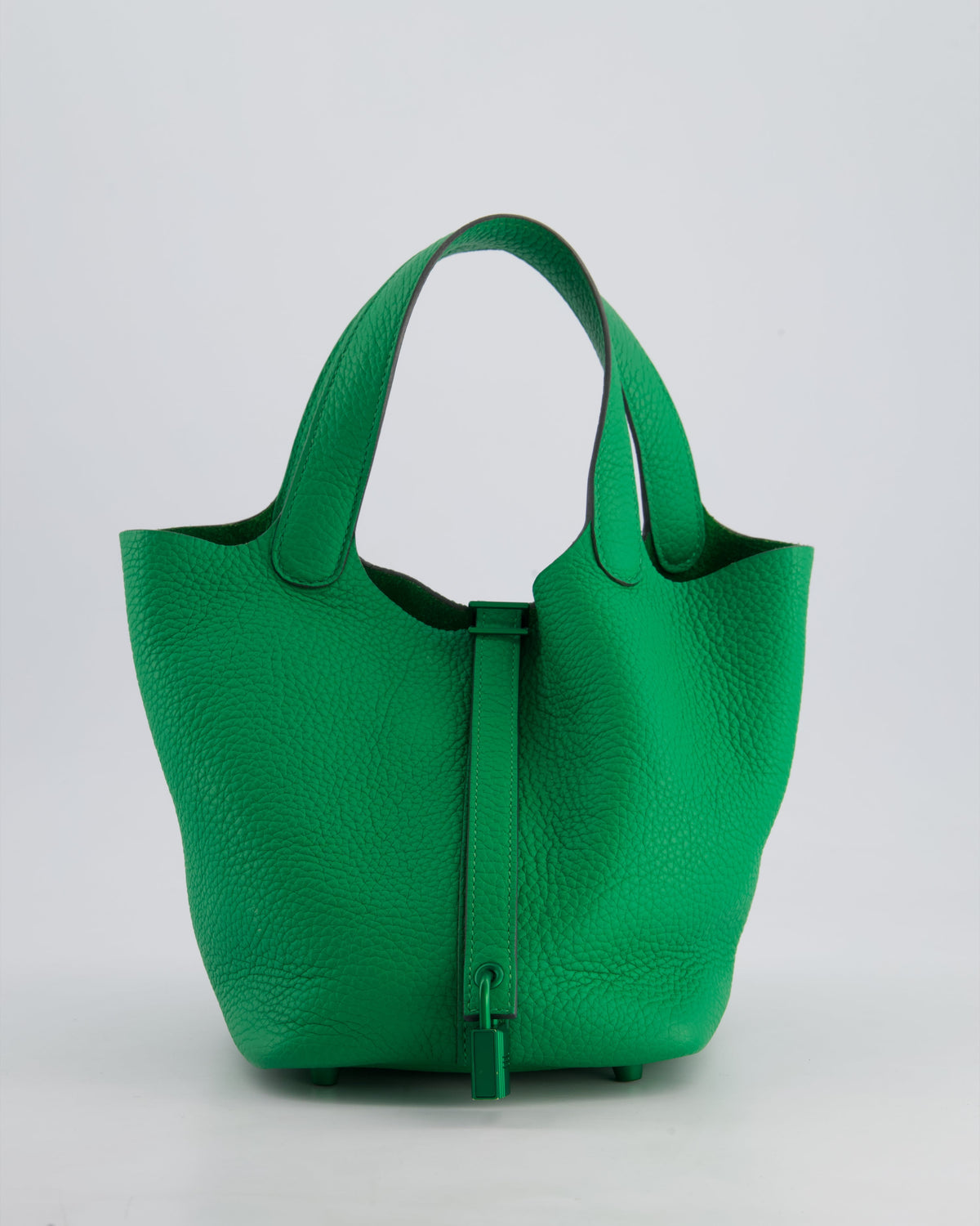 Hermès Picotin Lock 18cm in Bamboo Clemence Leather with Metallic Green Hardware