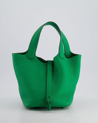 Hermès Picotin Lock 18cm in Bamboo Clemence Leather with Metallic Green Hardware