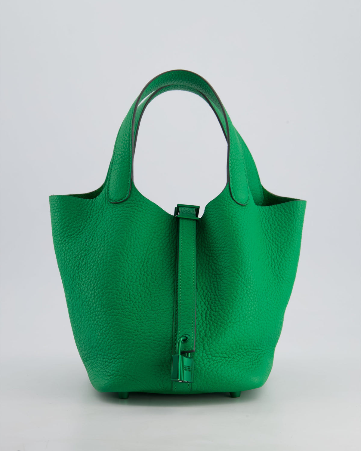 Hermès Picotin Lock 18cm in Bamboo Clemence Leather with Metallic Green Hardware