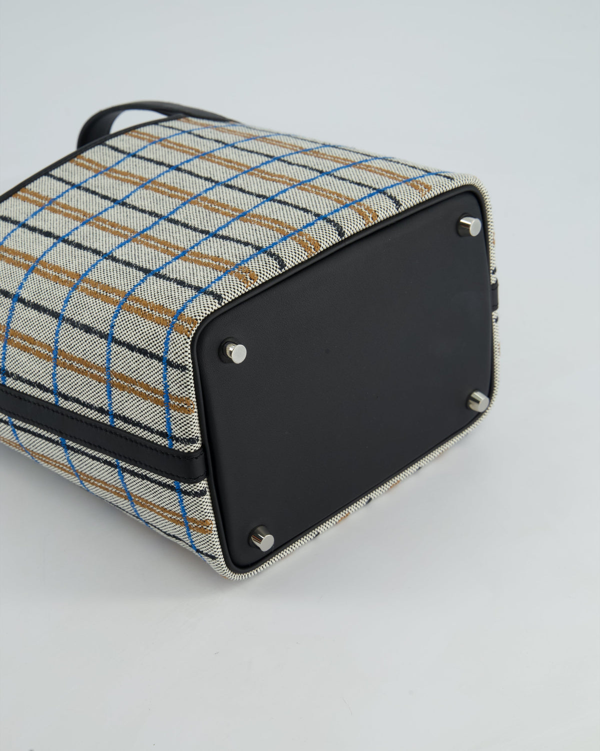 Hermes Picotin 18cm Broderie Couverture in Ecru, Noir, Fauve, Bleu Zanzibar Toile Canvas & Noir Swift Leather with Palladium Hardware