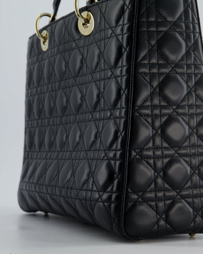 Christian Dior Large Lady Dior Bag in Black Lambskin Leather with Champagne Gold Hardware RRP £5,600