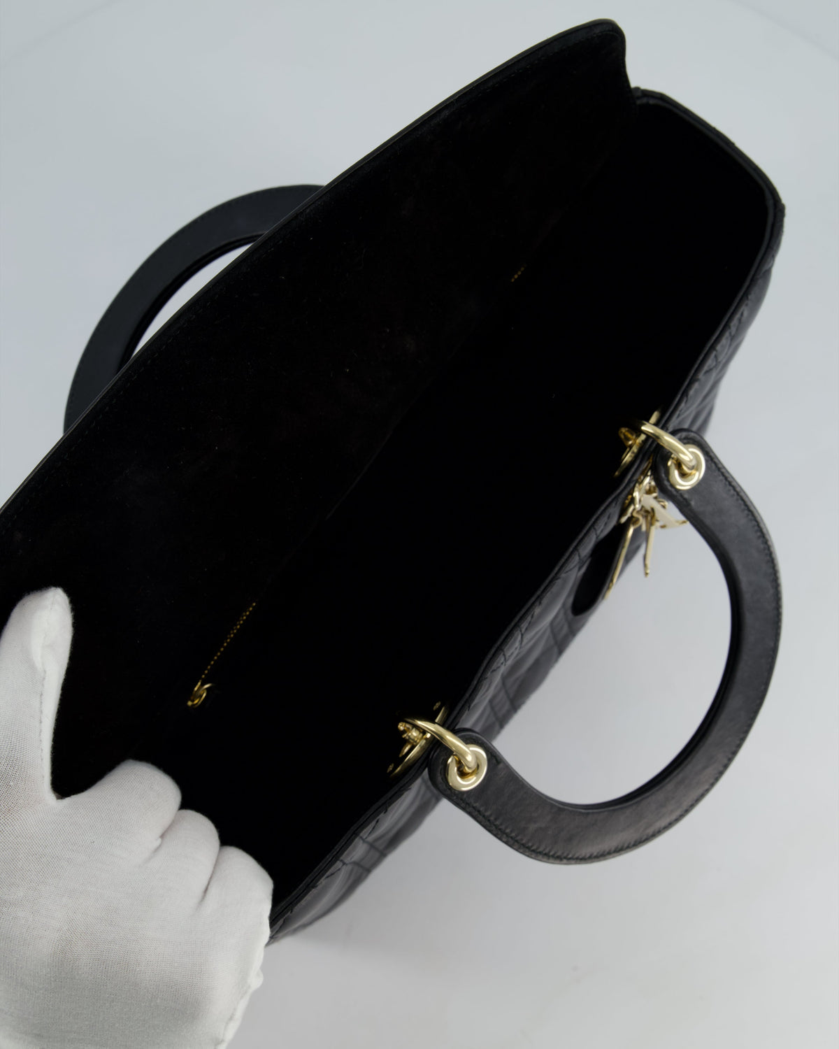 Christian Dior Large Lady Dior Bag in Black Lambskin Leather with Champagne Gold Hardware RRP £5,600