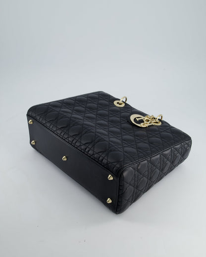 Christian Dior Large Lady Dior Bag in Black Lambskin Leather with Champagne Gold Hardware RRP £5,600