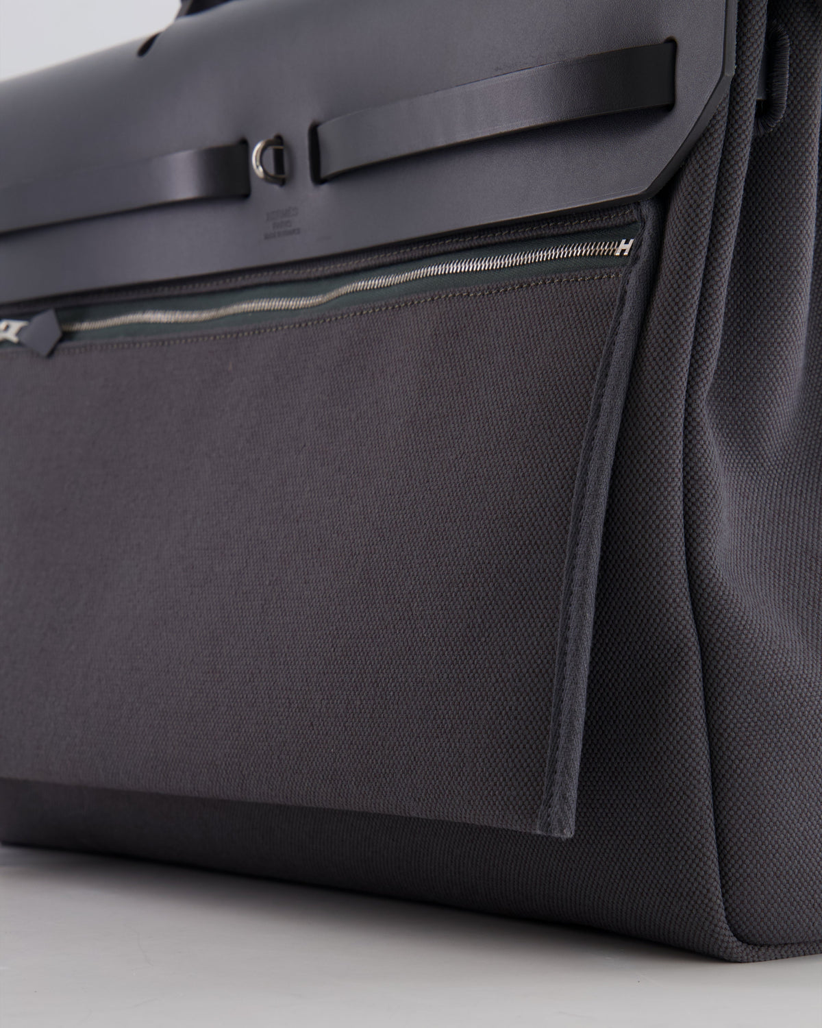 Hermès Herbag 39 Messanger in Ardoise Toile Canvas and Vache Hunter Leather with Palladium Hardware