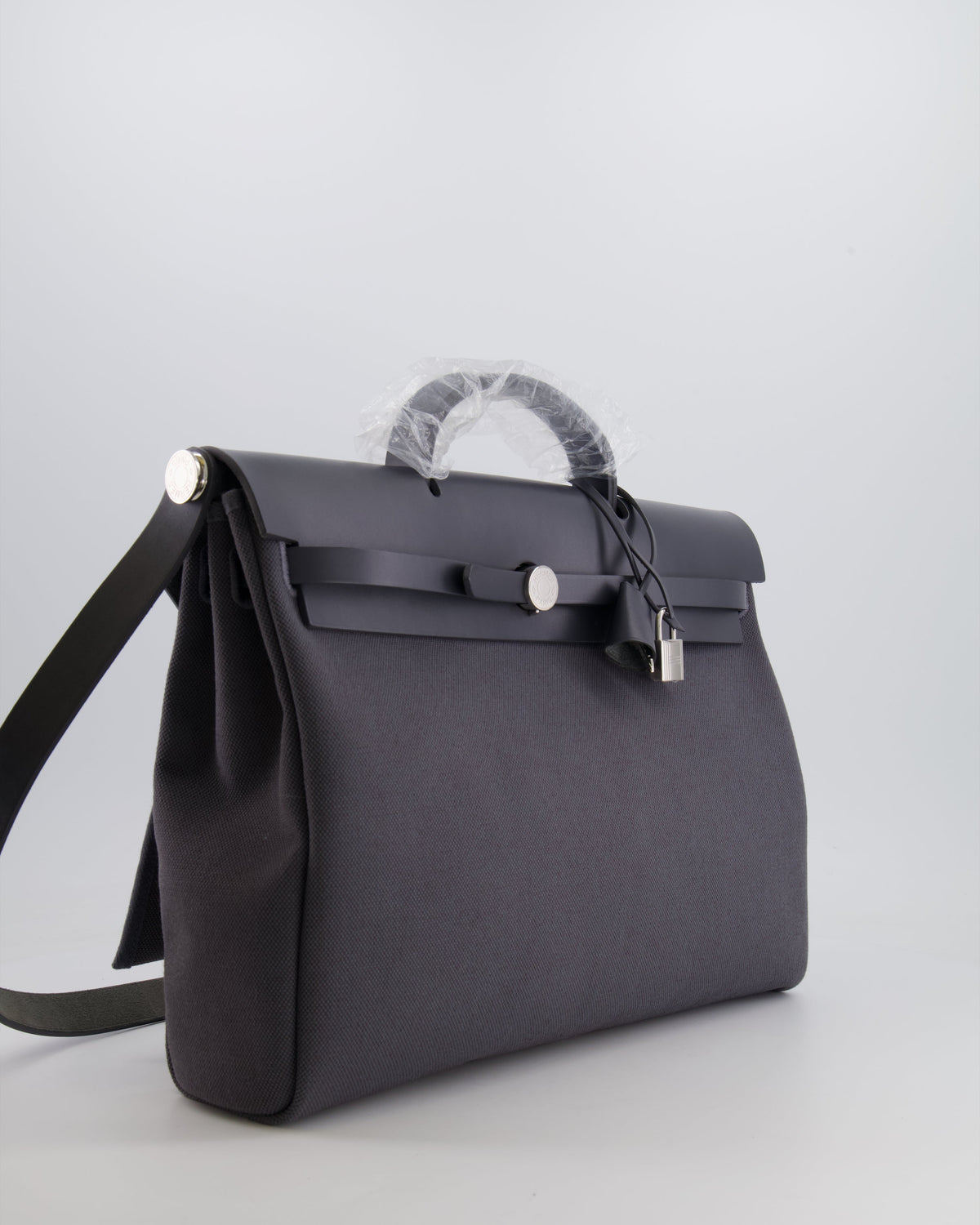 Hermès Herbag 39 Messanger in Ardoise Toile Canvas and Vache Hunter Leather with Palladium Hardware