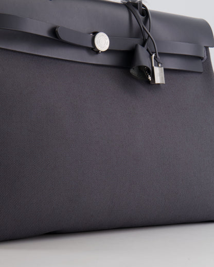Hermès Herbag 39 Messanger in Ardoise Toile Canvas and Vache Hunter Leather with Palladium Hardware