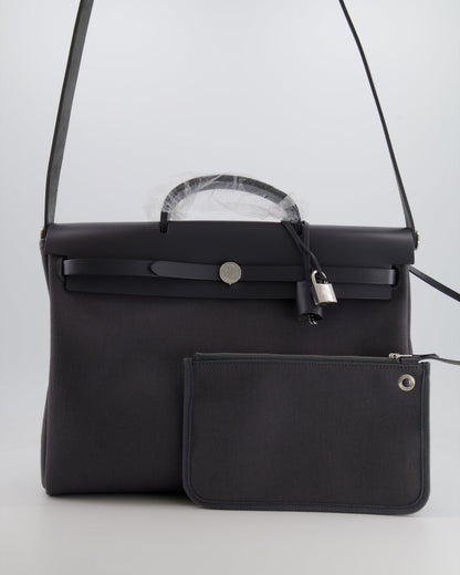 Hermès Herbag 39 Messanger in Ardoise Toile Canvas and Vache Hunter Leather with Palladium Hardware
