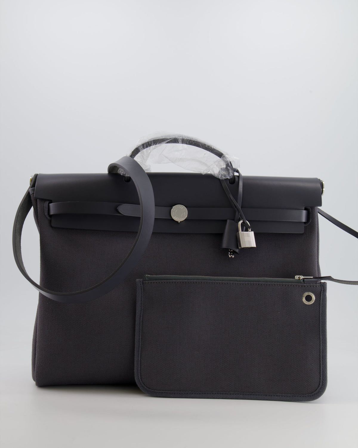 Hermès Herbag 39 Messanger in Ardoise Toile Canvas and Vache Hunter Leather with Palladium Hardware