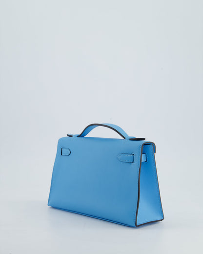 Hermès Kelly Pochette Bag in Bleu Celeste Swift Leather with Gold Hardware