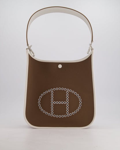 Hermes Evelyne 29cm in Neo Etoupe Canvas and White with Palladium Hardware