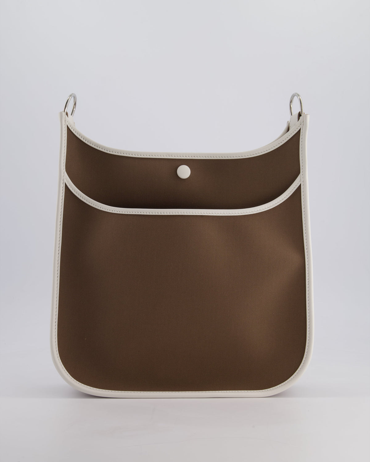 Hermes Evelyne 29cm in Neo Etoupe Canvas and White with Palladium Hardware