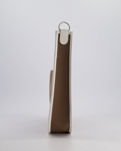Hermes Evelyne 29cm in Neo Etoupe Canvas and White with Palladium Hardware