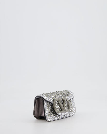 Valentino Silver Micro Logo Chain Bag with Rhinestones and Silver Hardware RRP £2,000
