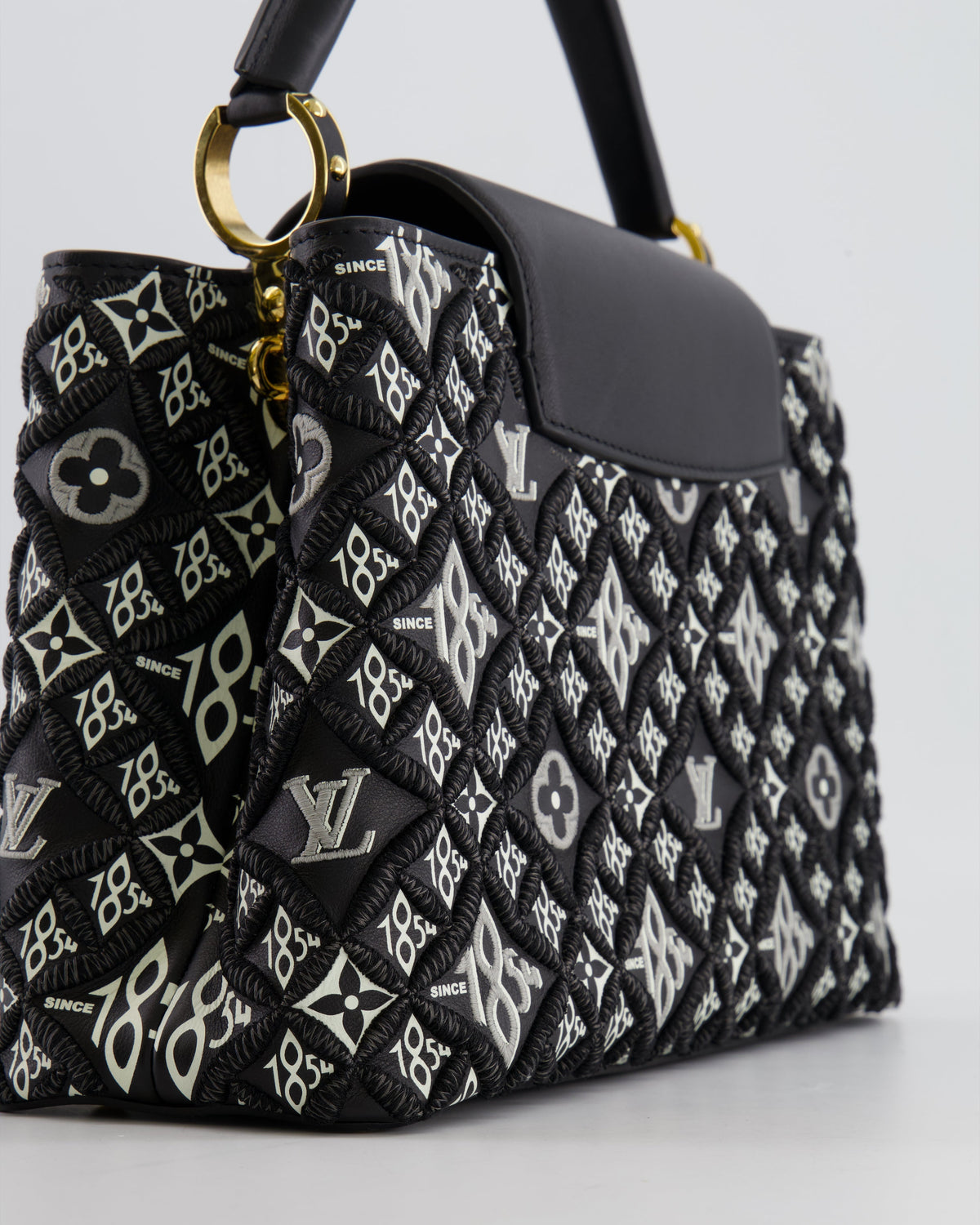 Louis Vuitton Limited Edition Since 1854 Monogram Capucines MM Bag in Black Calfskin and Embroideries with Gold Hardware