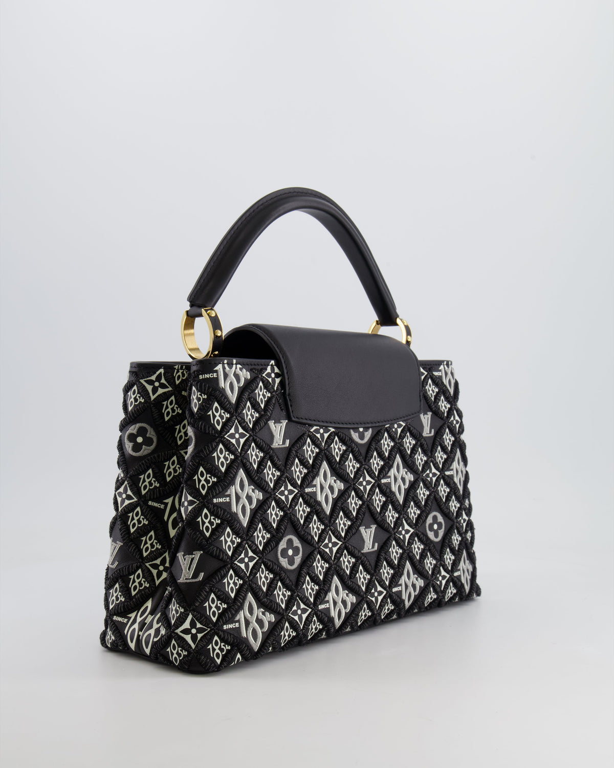 Louis Vuitton Limited Edition Since 1854 Monogram Capucines MM Bag in Black Calfskin and Embroideries with Gold Hardware