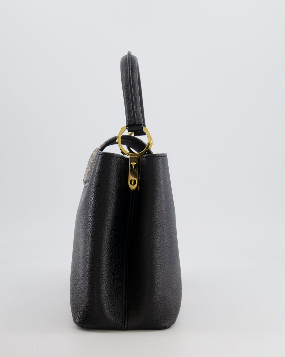 Louis Vuitton Capucines MM Bag in Black Leather and Beige Python Leather with Gold Hardware