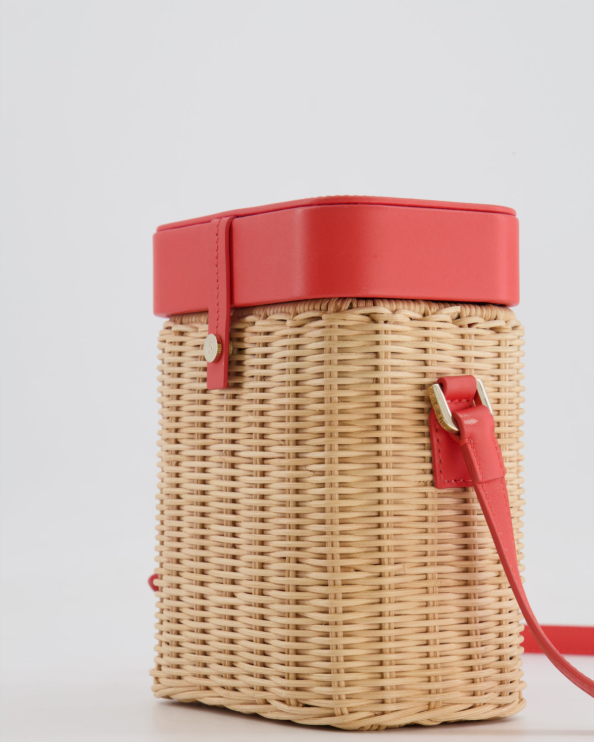 Loro Piana Pink Lambskin Leather and Wicker Crossbody Bucket Bag with Silver Hardware