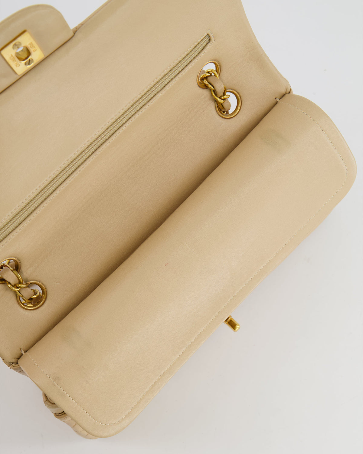 Chanel Vintage Beige Classic Medium Double Flap Bag in Lambskin Leather with 24k Gold Hardware