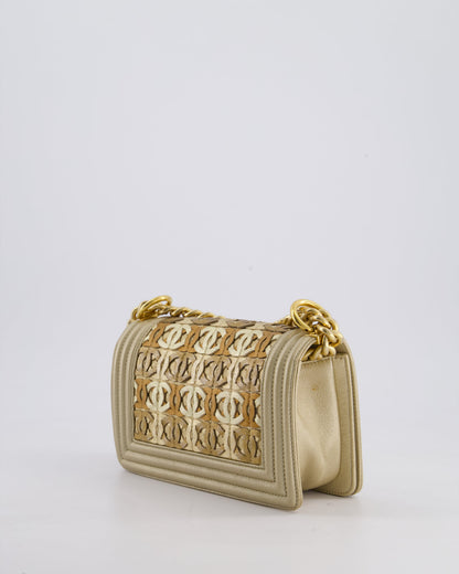 *LIMITED EDITION* Chanel Gold Metallic Small Boy Bag In Calfskin Leather with Antique Gold Hardware & CC Details