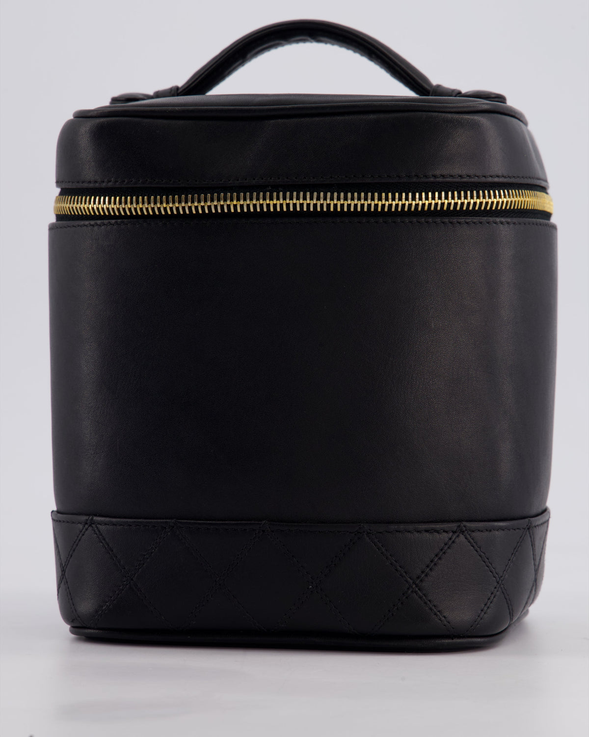 Chanel Black Vintage Leather Vanity Case with 24K Gold Hardware