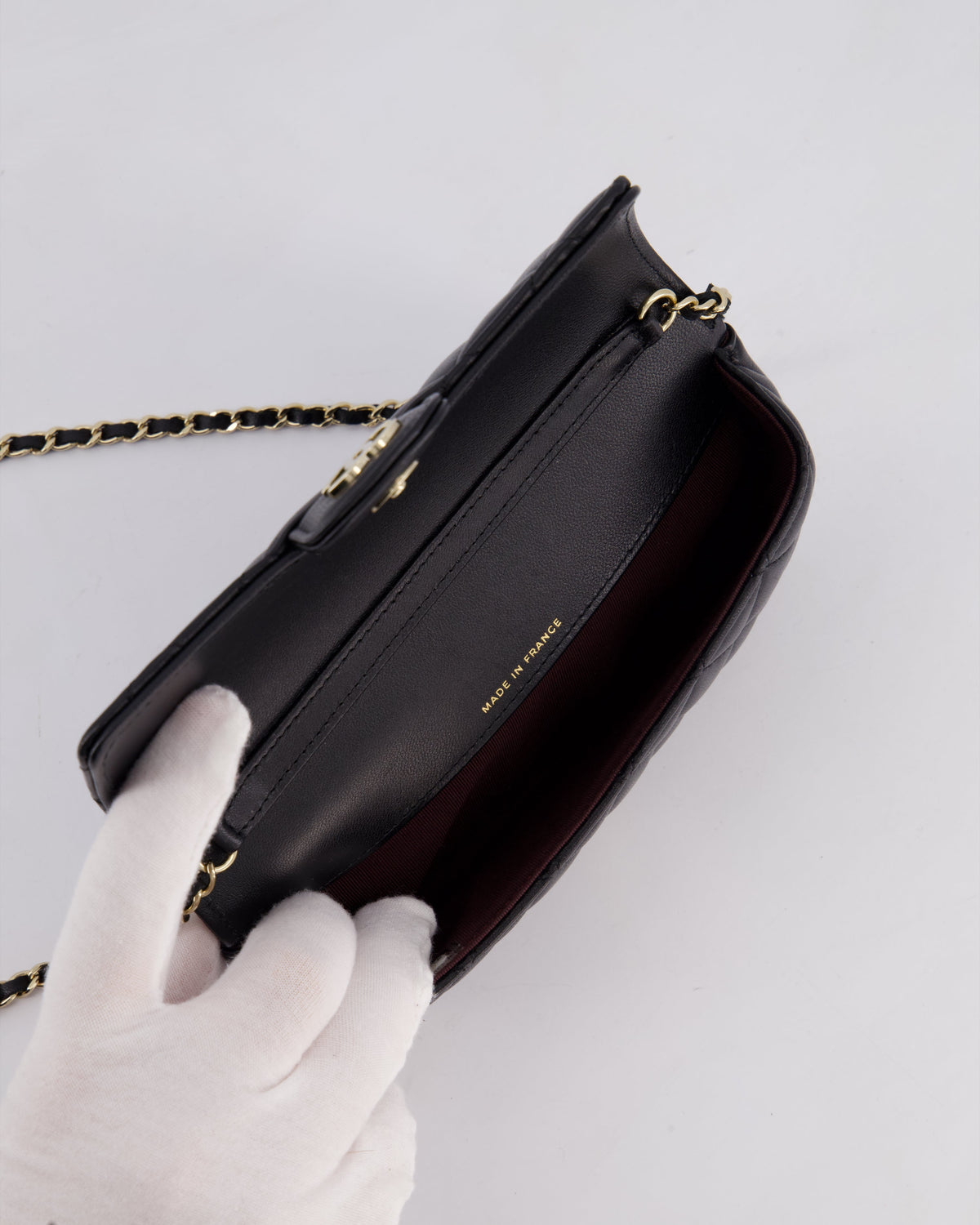 Chanel Black Lambskin Sunglasses Case on Chain Bag with Champagne Gold Hardware