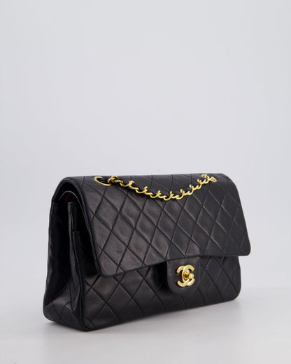 Chanel Vintage Black Classic Medium Double Flap Bag in Lambskin Leather with 24k Gold Hardware