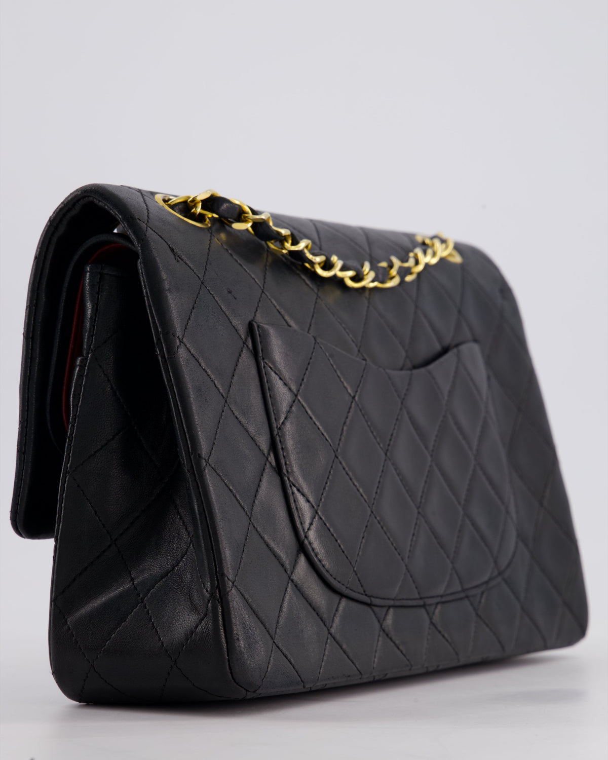 Chanel Vintage Black Medium Classic Double Flap Bag in Lambskin Leather with 24k Gold Hardware